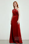 A-line One Shoulder Sleeveless Bridesmaid Dress with a Brush/Sweep Train