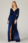 V-neck Velvet Sheath Long Sleeves Floor Length Sheath Dress/Bridesmaid Dress With a Bow(s)