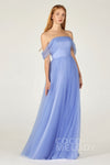 A-line Tulle Off the Shoulder Sleeveless Floor Length Bridesmaid Dress