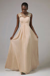 A-line Sleeveless Floor Length Applique Bateau Neck Chiffon Bridesmaid Dress