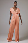 Halter Pocketed Sleeveless Knit Floor Length Bridesmaid Dress/Jumpsuit