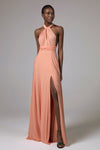 A-line Sleeveless Knit Pocketed Floor Length Halter Bridesmaid Dress