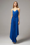 Halter Knit High-Low-Hem Sleeveless Asymmetric Bridesmaid Dress