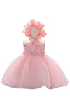 Tea Length Bateau Neck Sleeveless Sequined Flower(s) Tulle Dress