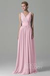 V-neck Sleeveless Open-Back Chiffon Floor Length Sheath Sheath Dress/Bridesmaid Dress