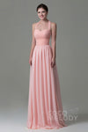A-line Sleeveless Halter Lace-Up Floor Length Chiffon Corset Waistline Bridesmaid Dress