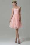 A-line Lace Lace-Up Sleeveless Corset Waistline Above the Knee Sweetheart Bridesmaid Dress