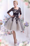 A-line Above the Knee Applique Elbow Length Sleeves Tulle Wedding Dress