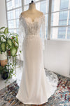 V-neck Sleeveless Mermaid Beaded Applique Button Closure Lace Wedding Dress with a Chapel Train