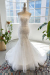 Puff Sleeves Sleeves Mermaid Corset Waistline Sweetheart Beaded Applique Lace-Up Wedding Dress with a Court Train