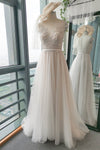 A-line Button Closure Applique Sleeveless Wedding Dress with a Brush/Sweep Train