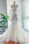 Sweetheart Puff Sleeves Sleeves Applique Mermaid Wedding Dress with a Chapel Train