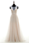 A-line Sleeveless Button Closure Illusion Applique Wedding Dress with a Brush/Sweep Train