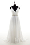 V-neck Sleeveless Chiffon Sheath Open-Back Sheath Dress/Wedding Dress with a Brush/Sweep Train With a Sash