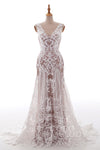 V-neck Sheath Applique Open-Back Sleeveless Sheath Dress/Wedding Dress with a Court Train