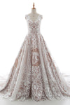 A-line V-neck Sleeveless Natural Waistline Applique Wedding Dress with a Chapel Train