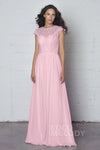 Chiffon Sheath Draped Illusion Cap Sleeves Floor Length Sheath Dress