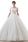Tulle Elbow Length Sleeves Applique Wedding Dress