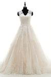 A-line V-neck Sleeveless Applique Button Closure Wedding Dress with a Court Train