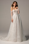 A-line V-neck Sequined Beaded Sleeveless Wedding Dress with a Court Train