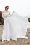 A-line Applique Lace-Up Corset Waistline Bell Sleeves Off the Shoulder Wedding Dress with a Court Train