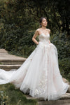 Sweetheart Sleeveless Applique Beaded Tulle Wedding Dress with a Cathedral Train