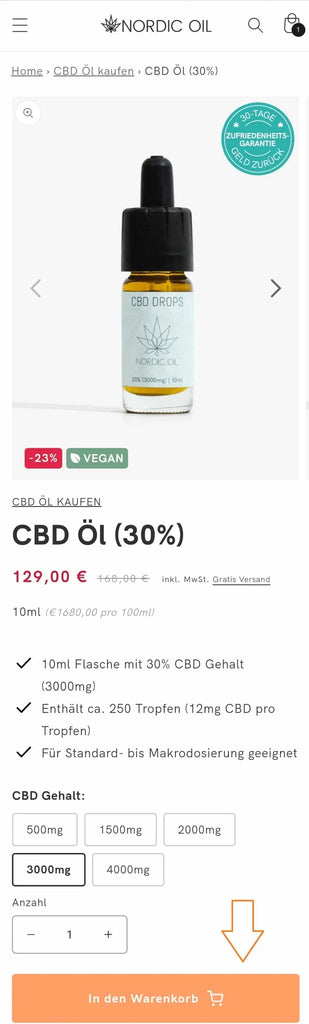 Mobile Produktseite vom CBD Öl 30%