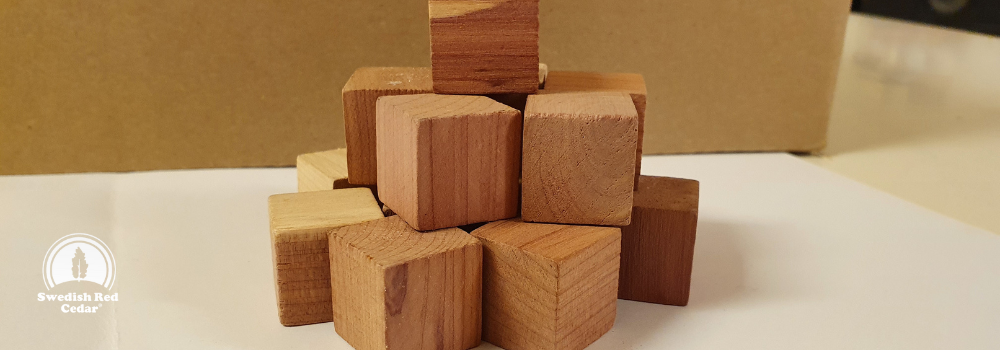 A stack of cedar wood cubes.