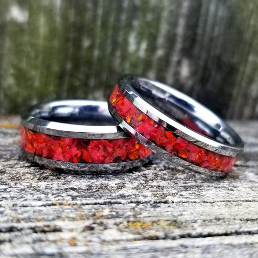 Orion Nebula Ring Set His and Hers Tungsten Wedding Band 8mm 