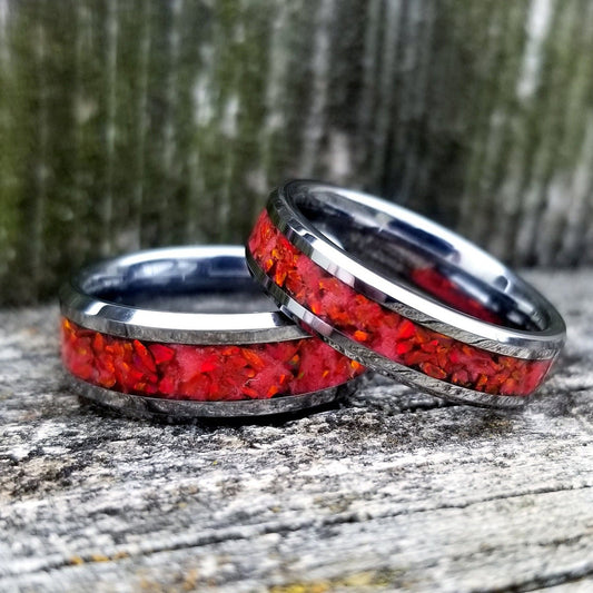 Orion Nebula Ring Set His and Hers Tungsten Wedding Band 8mm 