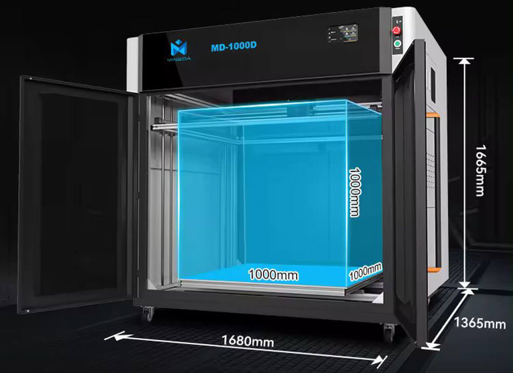 Mingda MD 1000D Large Format Independent Dual Extruder IDEX 3D Printer Multicolor Fast 3D Printer Large Scale Build Volume 1000x1000x1000mm 1000mm 1 meter 1m large industrial 3d printer