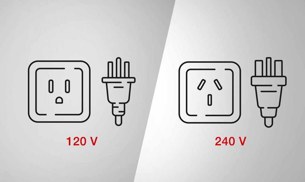 standard 120 V plug on the left and 240 V on the right