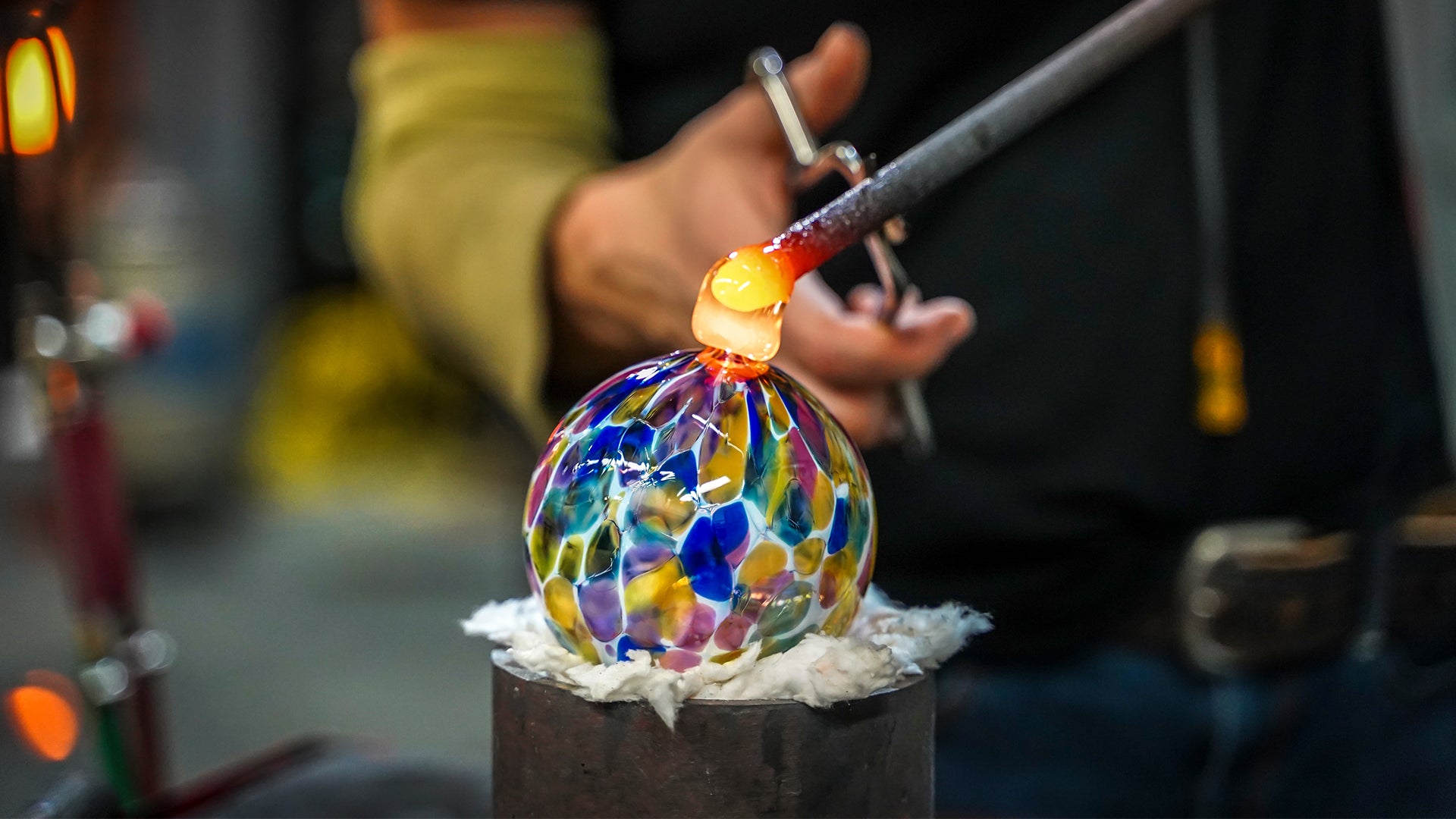 Closeup shot of a blown glass ball ornament.