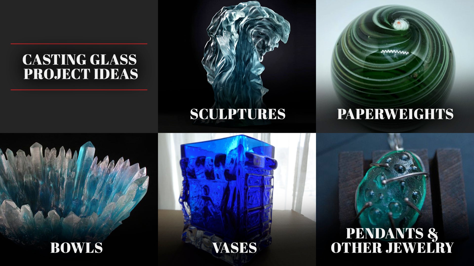 Various ideas for projects made using glass casting