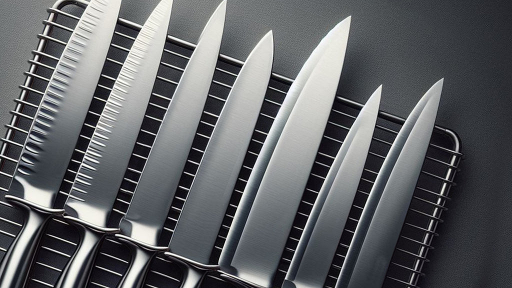 Assortment of knives of different types of steel