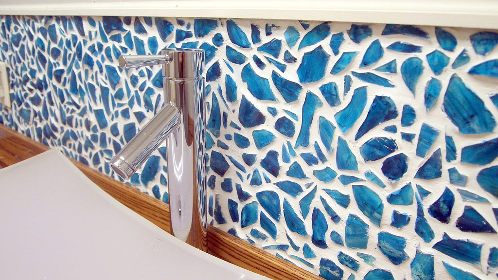 blue glass tile backsplash