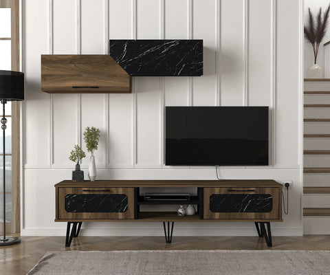 Porta TV design industrial 180x65cm quercia nero opaco Neive