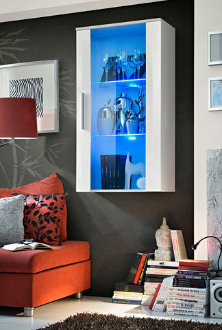 Pensile da parete, Made in Italy, con anta a ribalta, Mobile da soggiorno  sospeso, cm 180x30h40, colore Bianco lucido