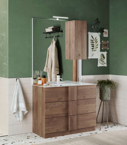 Mobile bagno da terra 80 legno bianco con lavabo e specchio, Lucy