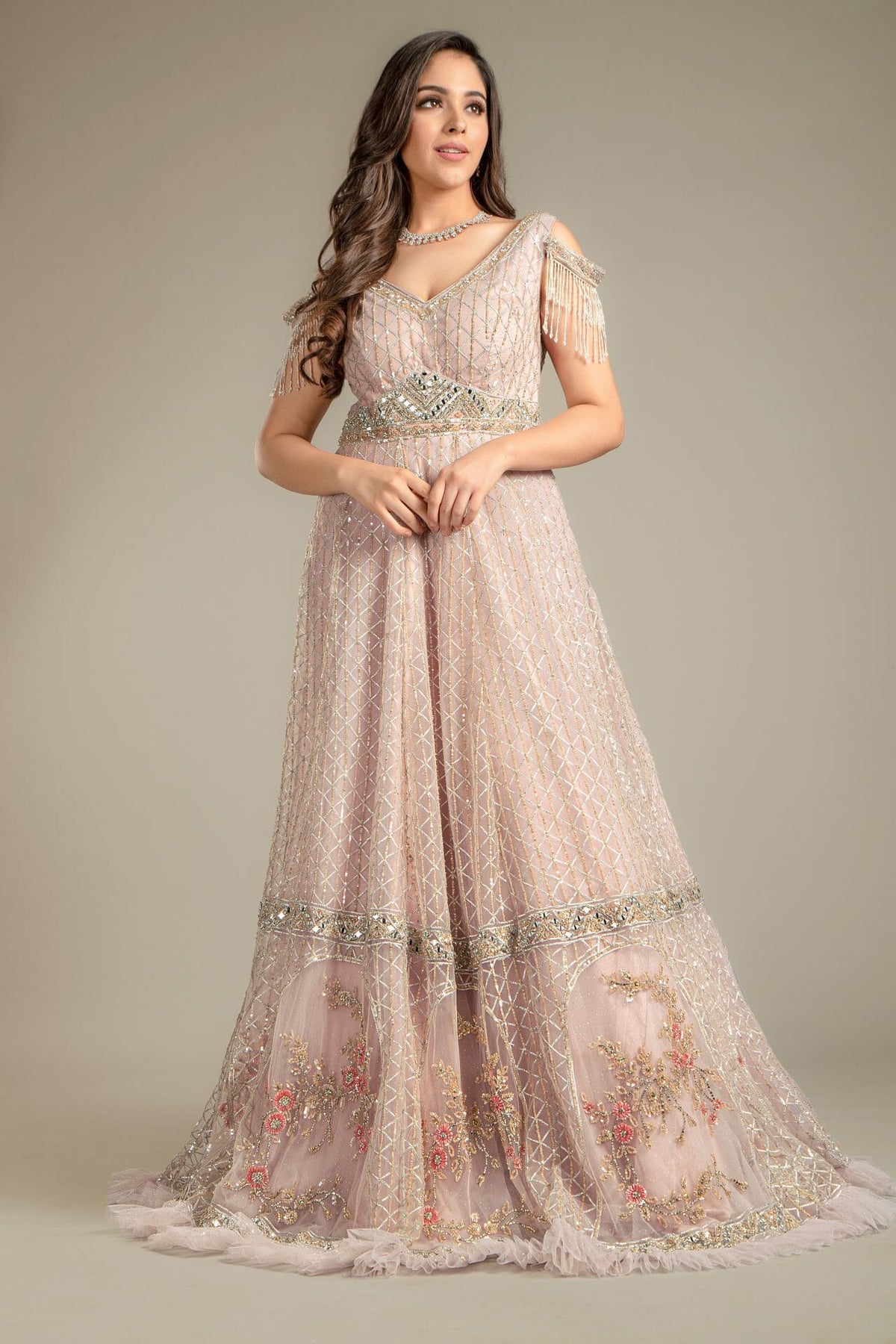 10 Denza presents Beautiful Georgette Gown with inner attached and Lon –  www.soosi.co.in