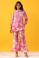 Pink Colour Printed Muslin Co-ord Set