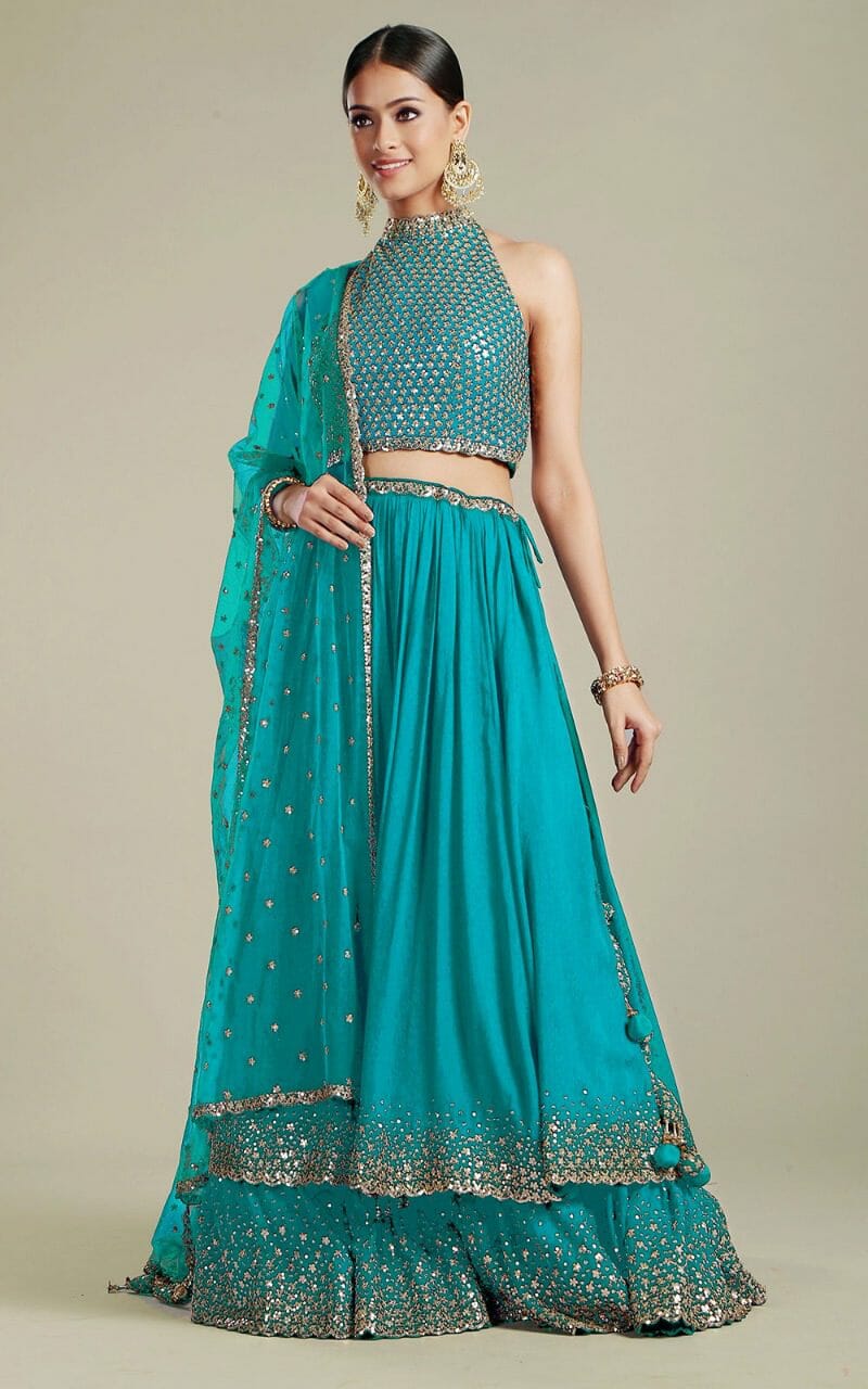 Buy Bewitching Turquoise Blue Embroidered Lehenga and Blouse With Dupatta  At Shopgarb – Shopgarb Store