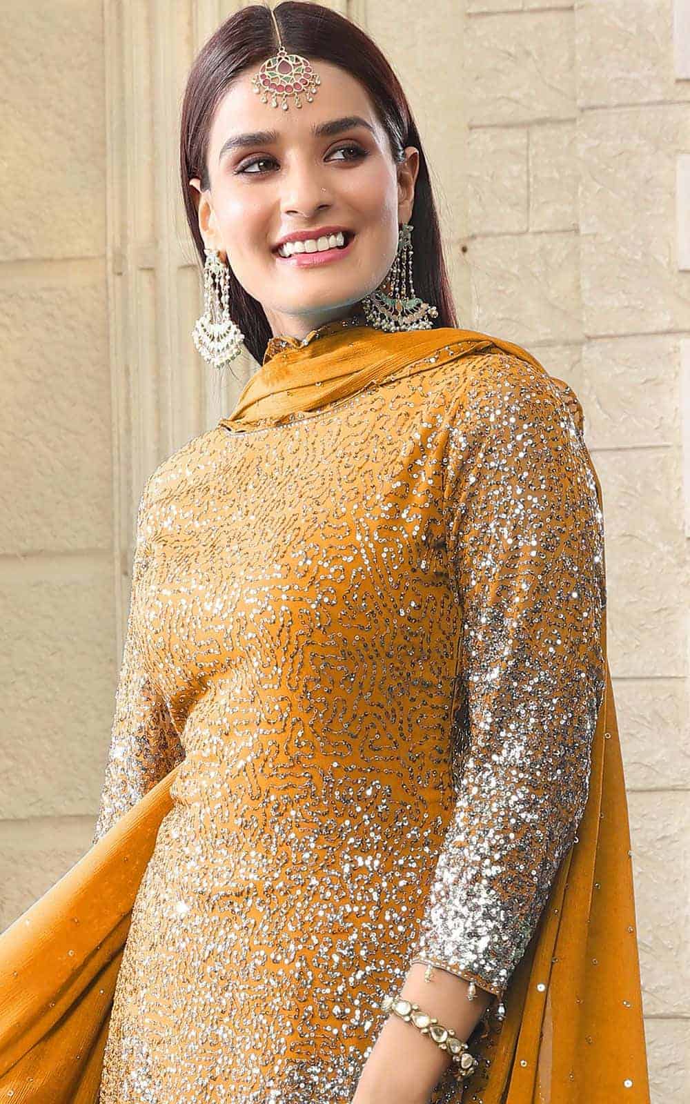 Mustard Colour Georgette Skirt Suit