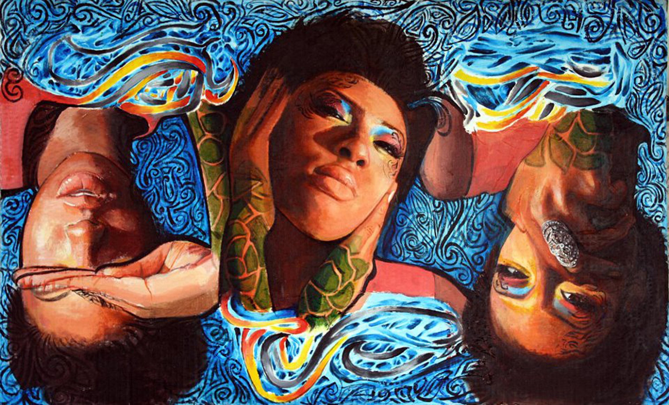 Acrylic Painting One wise woman: Hear no evil, speak no evil, see no evil by Miami Multidisciplinary Artist Yashiva Robinson Self Portrait 2009