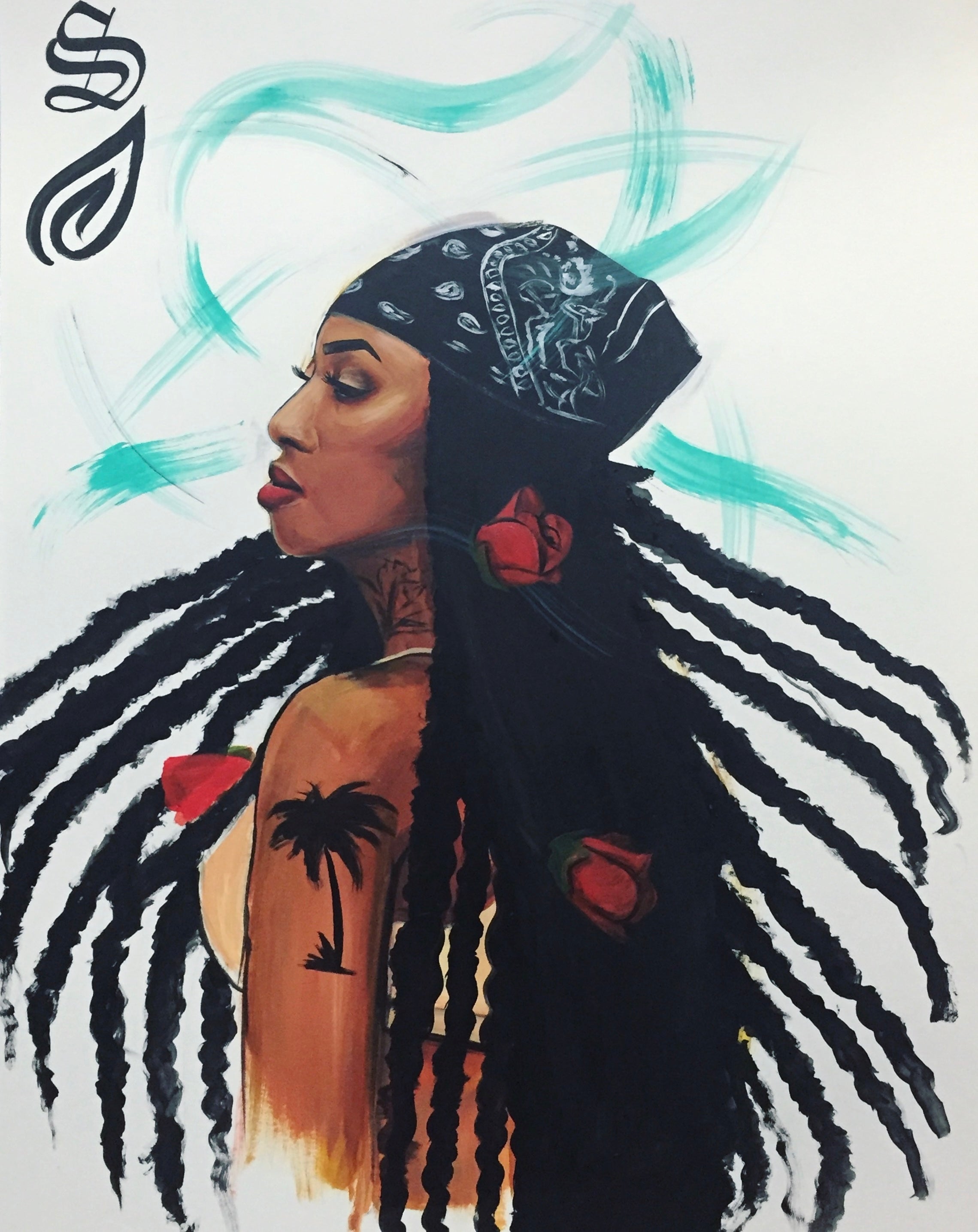 Acrylic Painting Sef Portrait by Miami Multidisciplinary Artist Yashiva Robinson 2017