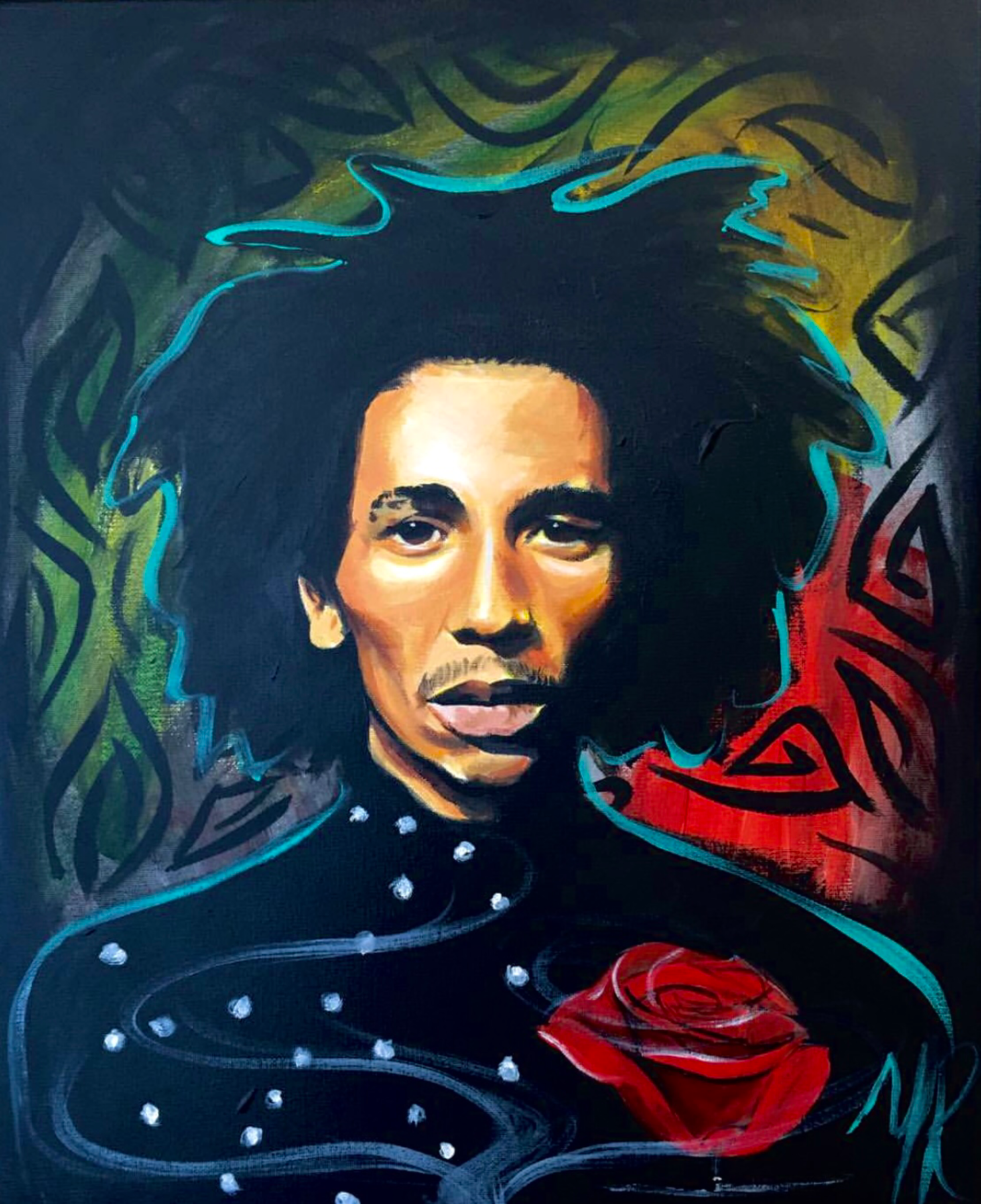 Acrylic Bob Marley Painting by Miami Multidisciplinary Artist Yashiva Robinson 2017