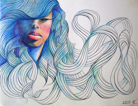 Color Pencil Self Portrait by Miami Multidisciplinary Artist Yashiva Robinson 2014