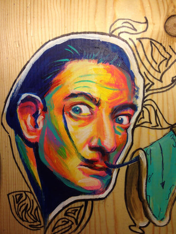 Salvador Dali Portrait on wood by Yashiva Robinson 2015