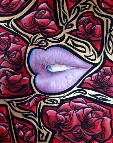 Acrylic Painting On Canvas - “Feelings That Emerge From Wearing Bomb Lipstick” by Miami Multidisciplinary Artist Yashiva Robinson 2015