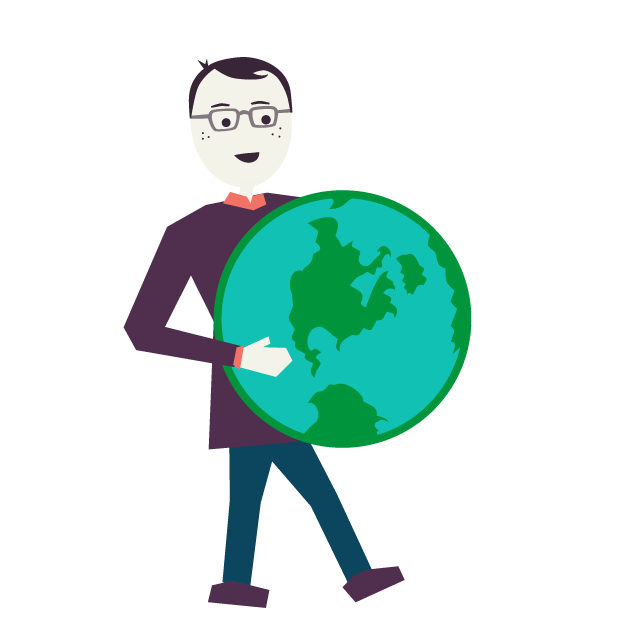 An illustration of Jedd holding a globe